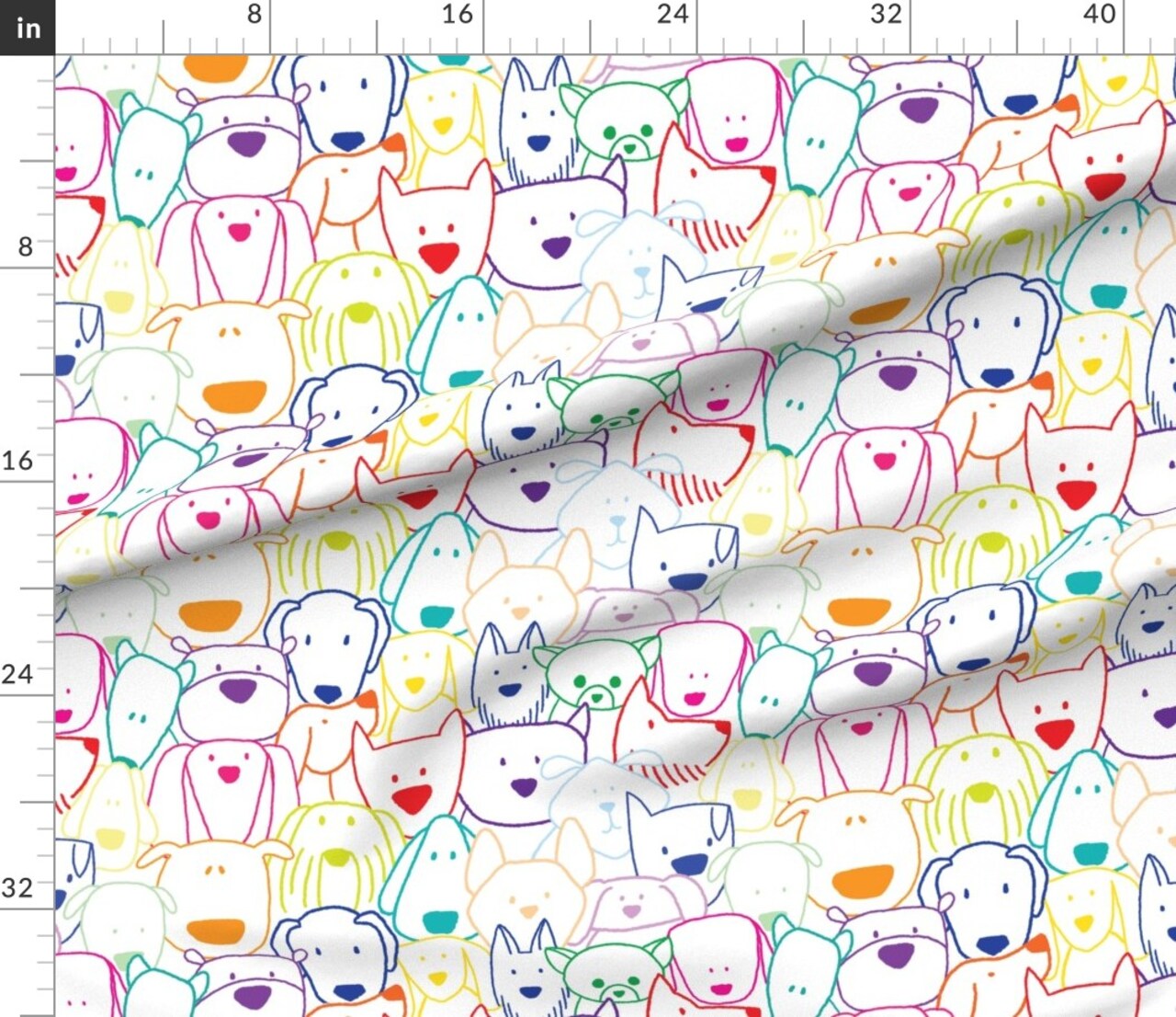Dog Doodle Colorful Puppies Cute Art Fun Playful Rescue Dogs Custom Printed Fabric by Spoonflower Various Fabrics by the Yard or Fat Quarter